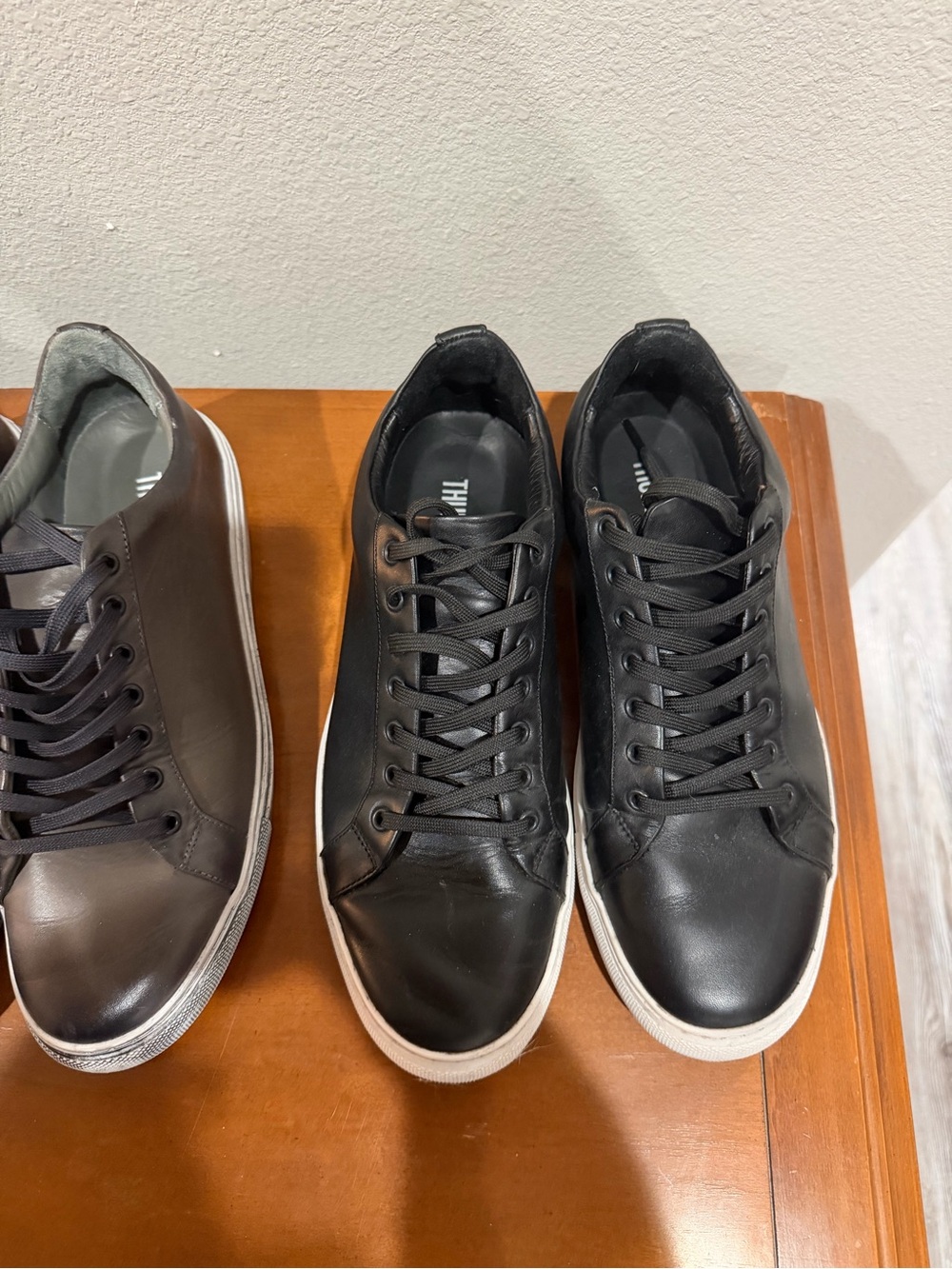 Thursday Boot Company Black Leather Low-Top Sneakers with White Soles